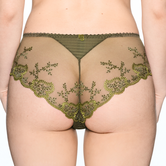 Green lace underwear on a white background