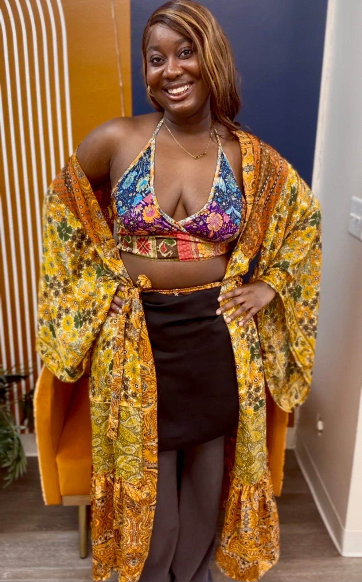SILK BOHO KIMONO ROBE- GOLDEN HOUR Bella Bra Shop SILK BOHO KIMONO ROBE- GOLDEN HOUR Bella Bra Shop