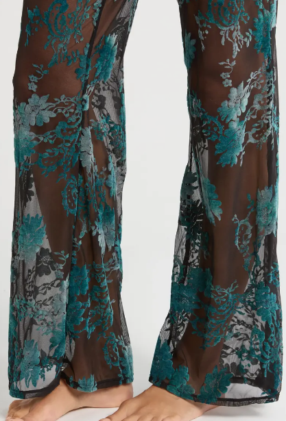 BURNOUT MESH FLARE PANTS EMERALD