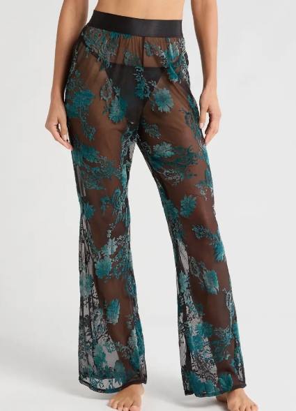 BURNOUT MESH FLARE PANTS EMERALD