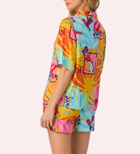 GEORGIA SHORT WOVEN PJ SET SUNSET GREETING RS10030