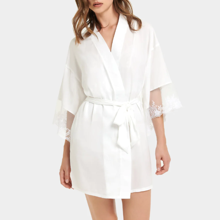 White Kimono Robe - White / Lrg White Kimono Robe - White / Lrg