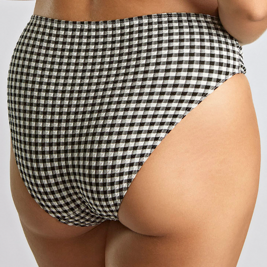 MIDI GATHER BIKINI BOTTOM BLACK GINGHAM