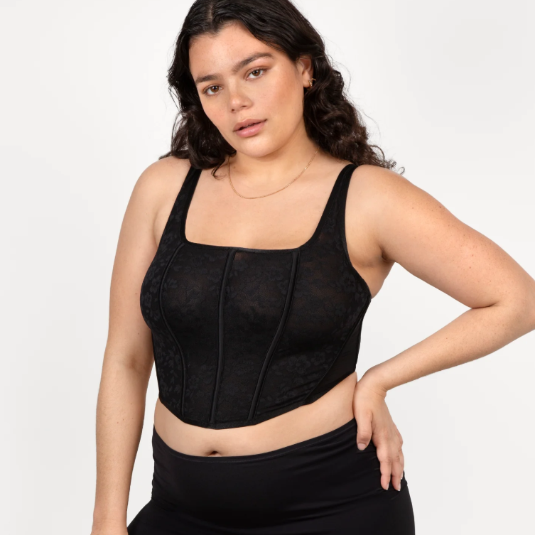 NO SHOW LACE CORSET TOP BLACK