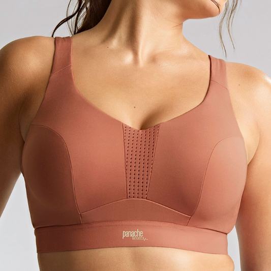 SIENNE sports bra with 'panache' branding on a neutral background