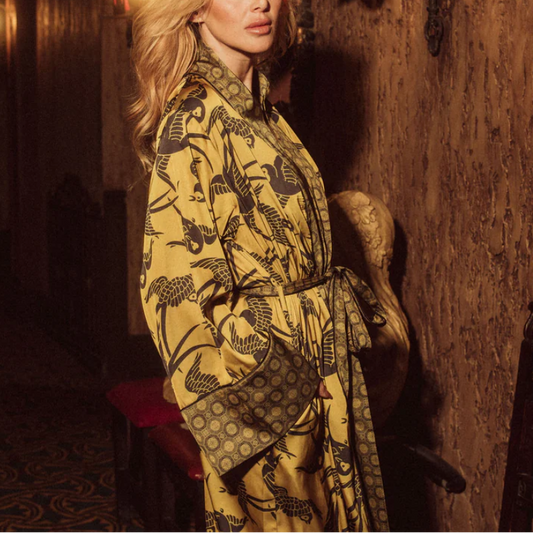 ANTIQUE SWALLOWS SATIN ROBE