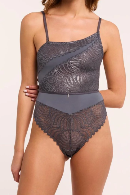 LIGHTS OUT ASYMETRICAL BODYSUIT MAGNET/SILVER