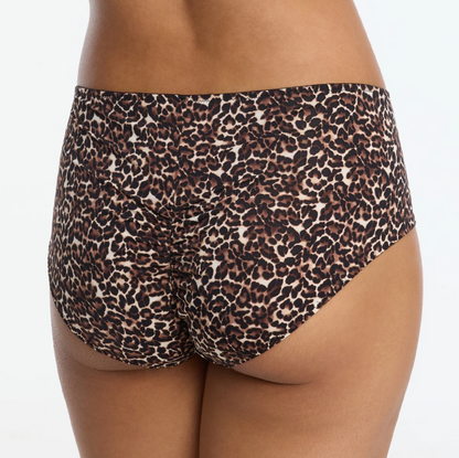 Leopard print underwear on a plain background