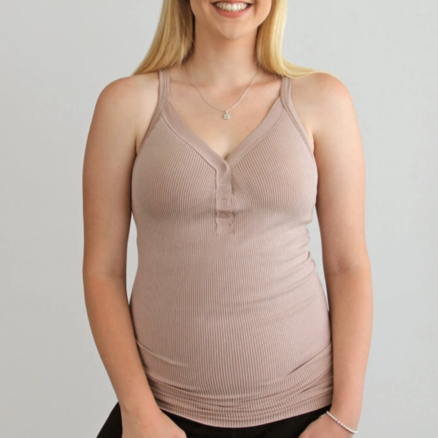 MARSHMALLOW NURSING TANK- MOCHA --- BUSTY (F-H)