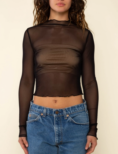 MESH LONG SLEEVE TOP BLACK