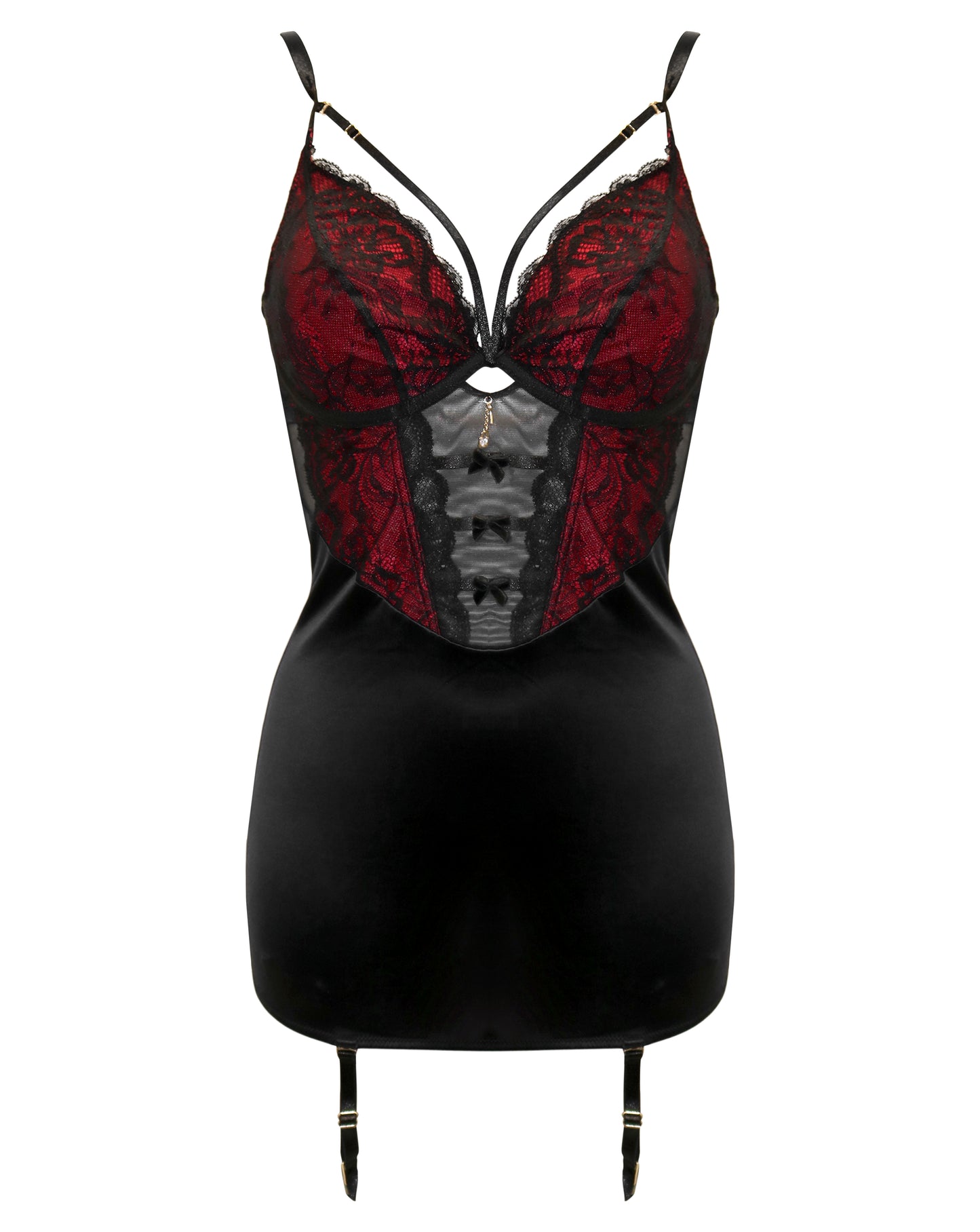 red and black lingerie dress Vestido Mini Con Olanes Laynee - Negro/Rojo