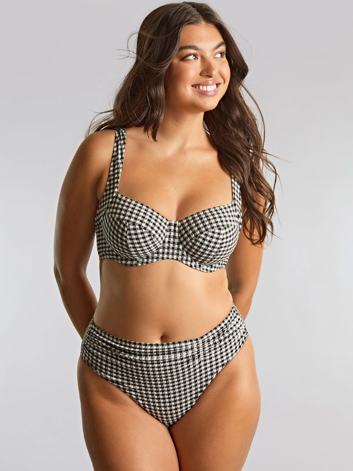 MIDI GATHER BIKINI BOTTOM BLACK GINGHAM