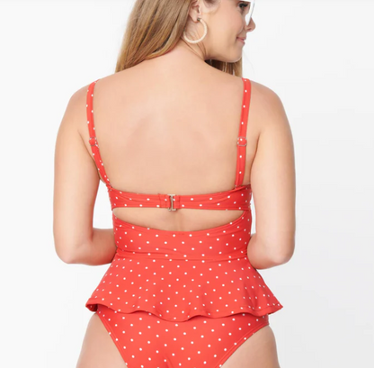 UNIQUE VINTAGE SOLANA TANKINI RED MICRODOT